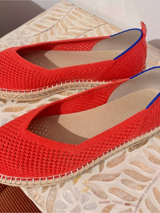 Rothy's Shoes - Rothy's Red Knit Espadrille Flats with Blue Trim